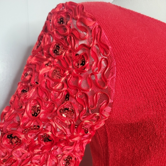 Vintage Jennifer Roberts Red Wool Blend Sweater Dress Sequins & Lace Holiday 8 - Picture 8 of 16